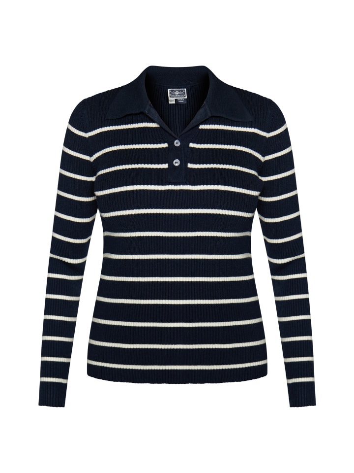 Damen Strickpullover in Marine Wollweiss