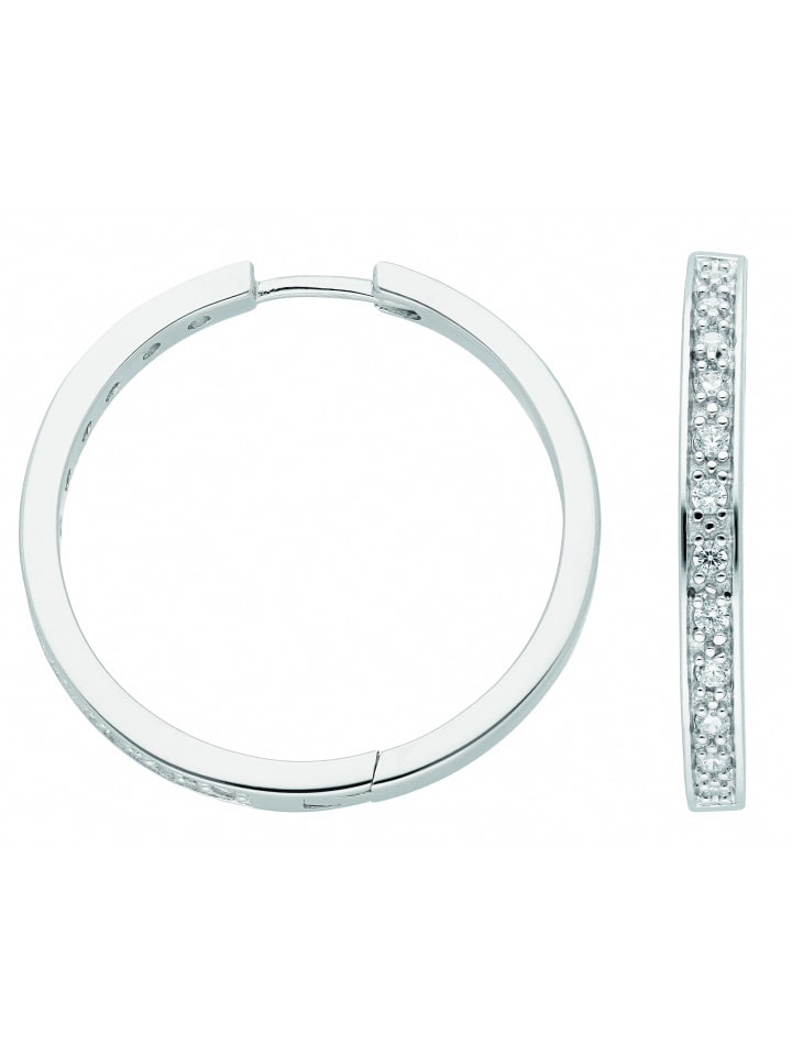 Damen 925 Silber Ohrringe / Creolen mit Zirkonia Ø 29,7 mm in silber