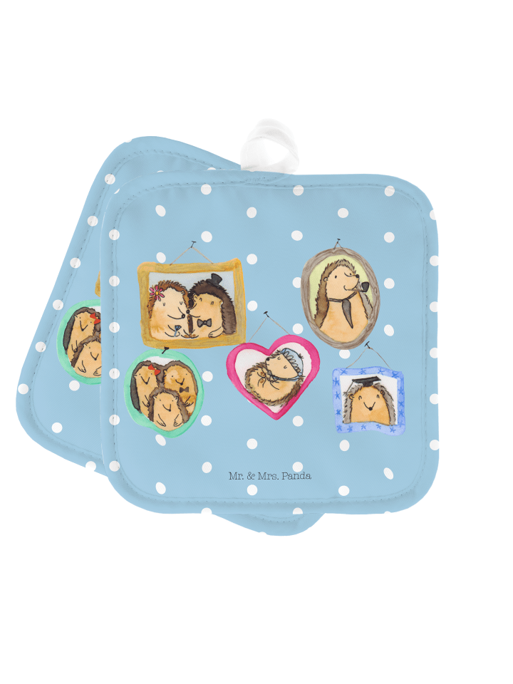 2er Set Topflappen Igel Familie ohne Spruch in Blau Pastell
