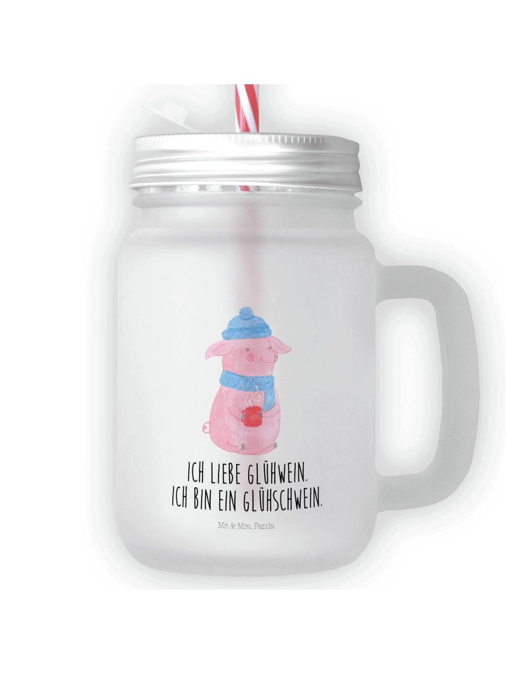 Glas Schwein Glühwein mit Spruch in Transparent