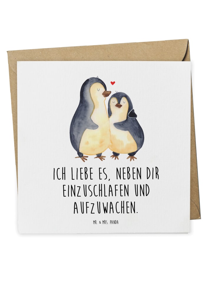 Grußkarte Pinguine Einschlafen mit Spruch in Weiß