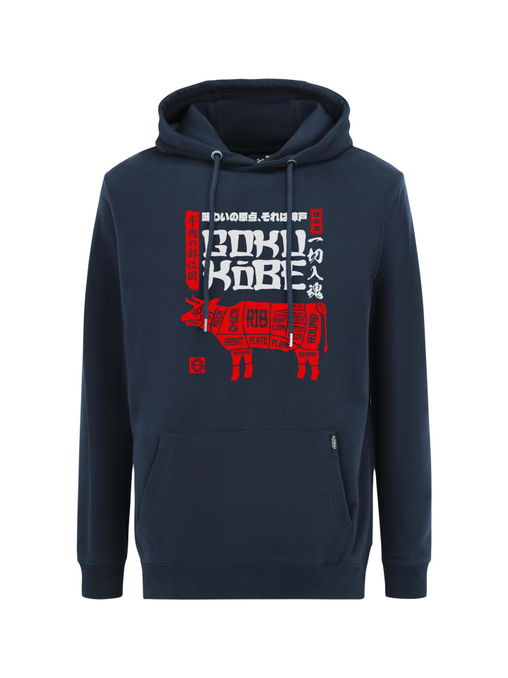 Kapuzensweater Asian Kobe Beef Butcher Chart Graphic in Navy Blue
