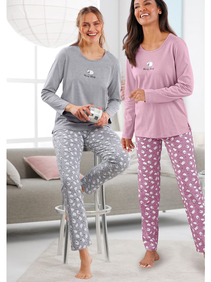 Schlafanzüge in mauve-grau-meliert + violett