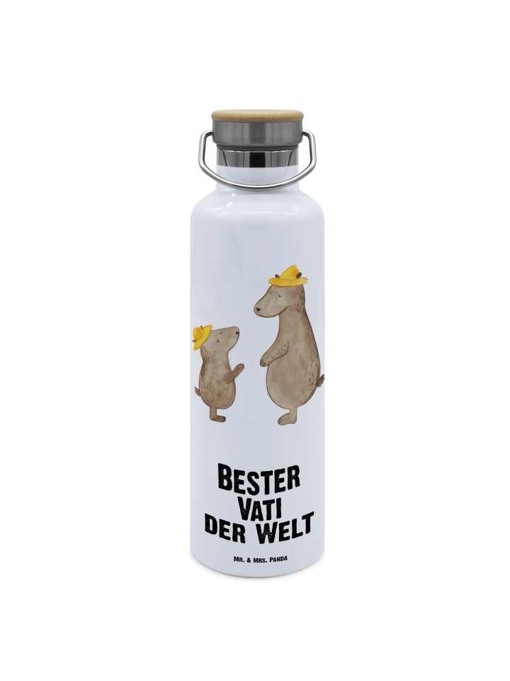 Trinkflasche Bär Bester Vati der Welt mit Spruch in Weiß