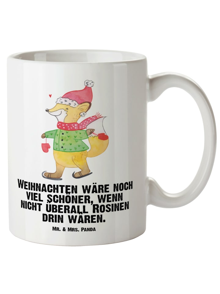 Weiße Tasse Fuchs Schlittschuhe mit Spruch in Weiß