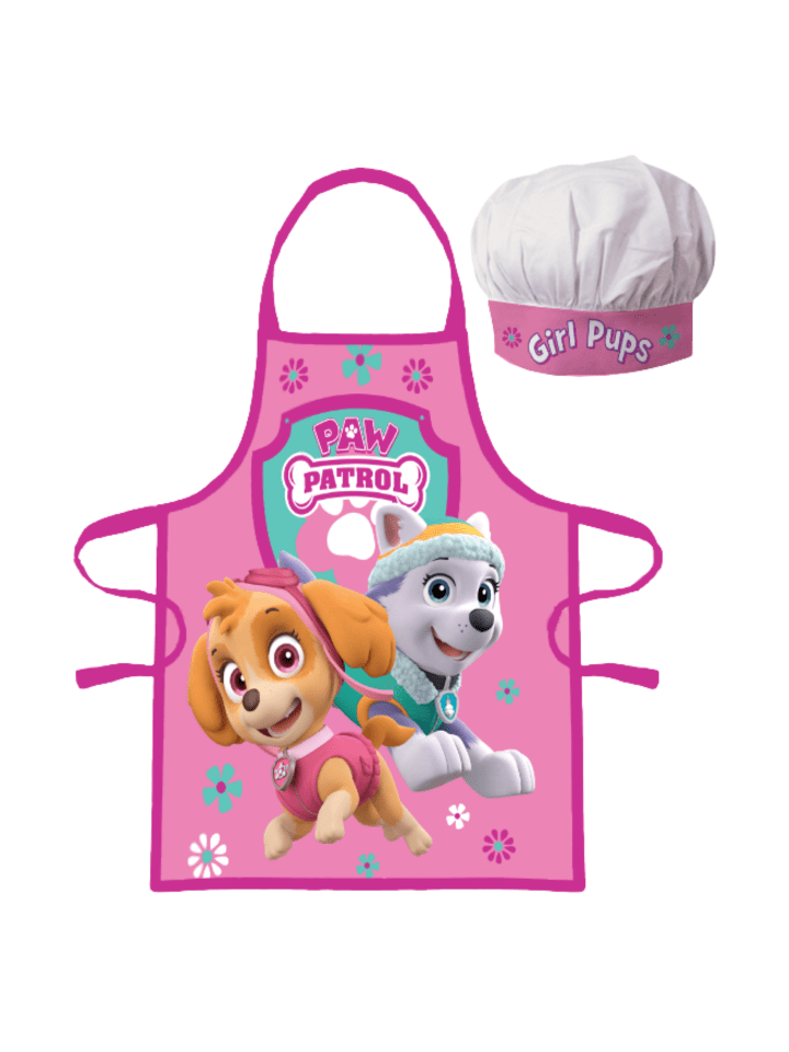 Kochschürze + Kochmütze Paw Patrol Skye & Everest in Rosa