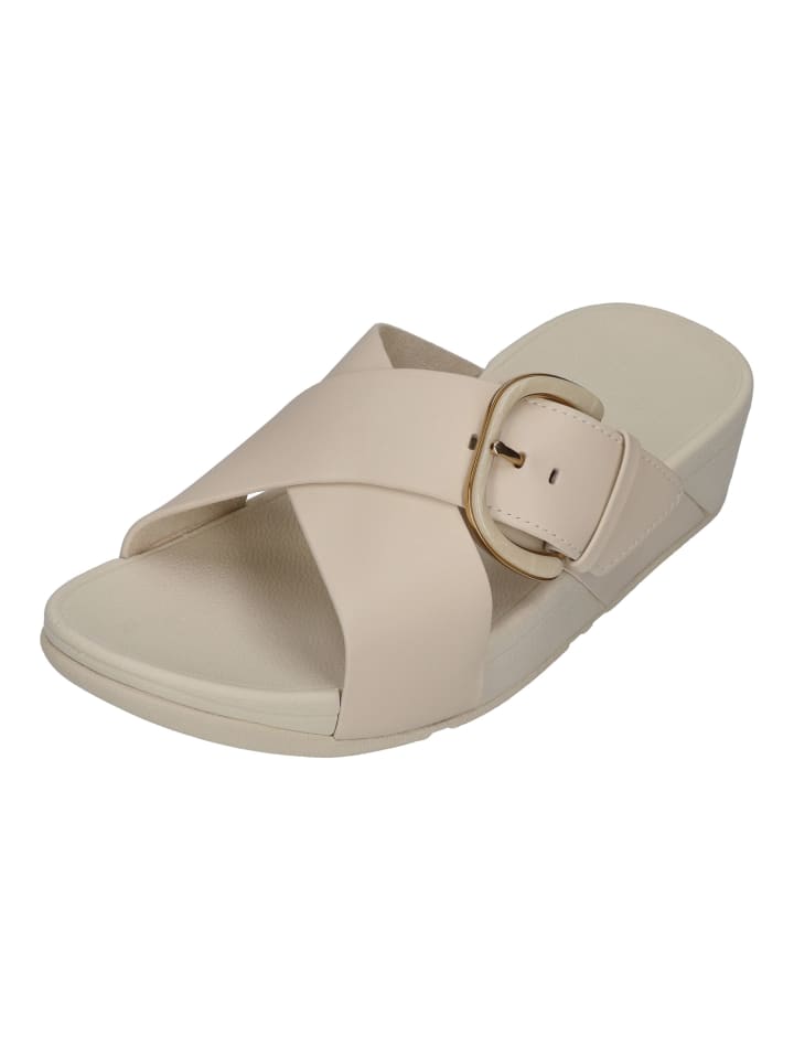 Pantoletten LULU RESIN-BUCKLE LEATHER CROSS SLIDES in weiß
