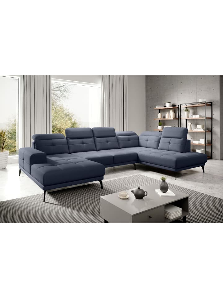 Brita Recamiere Rechts in Marineblau - (L) 205 x (B) 350 x (H) 107 cm