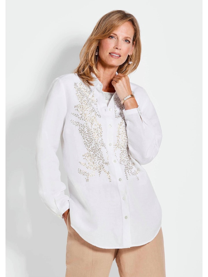 Weiße elegante Bluse aus Leinen in cremeweiß