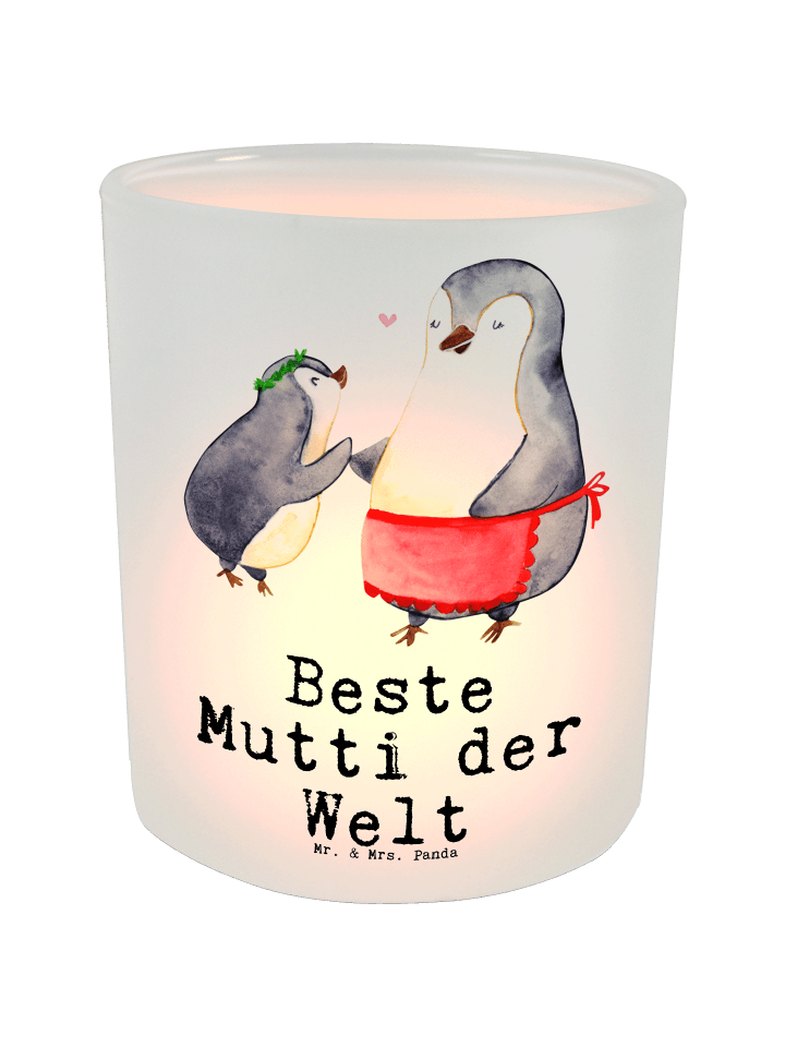 Windlicht Pinguin Beste Mutti der Welt mit Spruch in Transparent