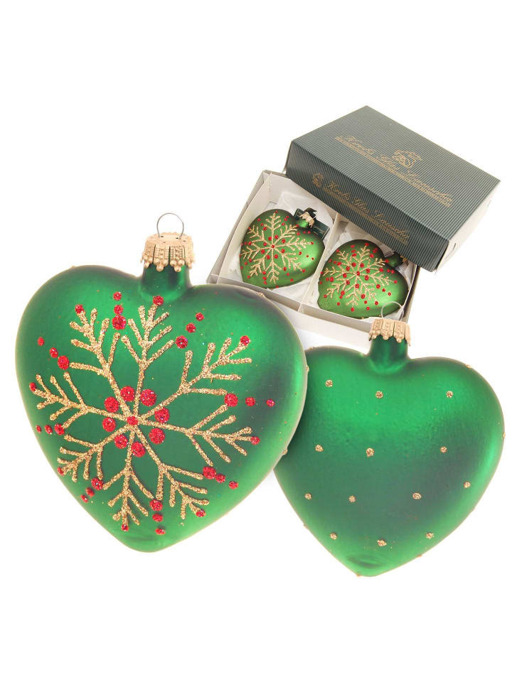 2er-Set: Baumschmuck-Glasornament in Grün