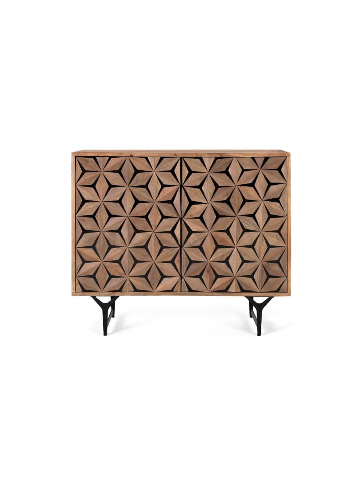 Zweitüriges Sideboard handgeschnitzt aus Mango in Brown