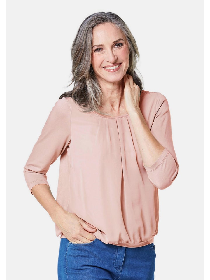 Chiffon-Shirt mit 3/4-Arm, Rundhals in melba