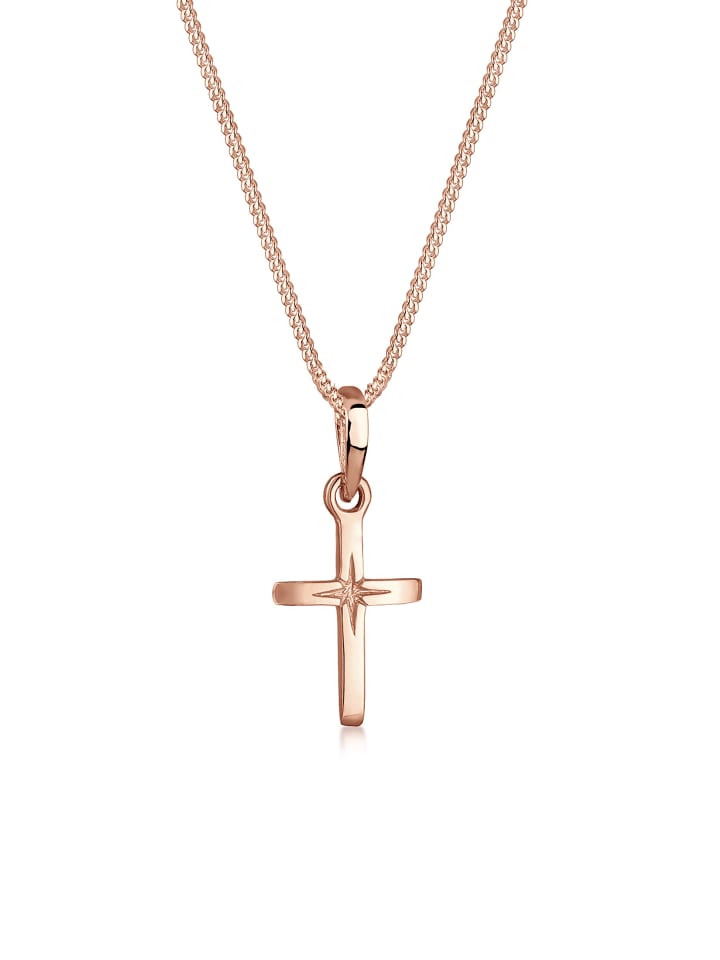 Halskette 925 Sterling Silber Kreuz in Rosegold