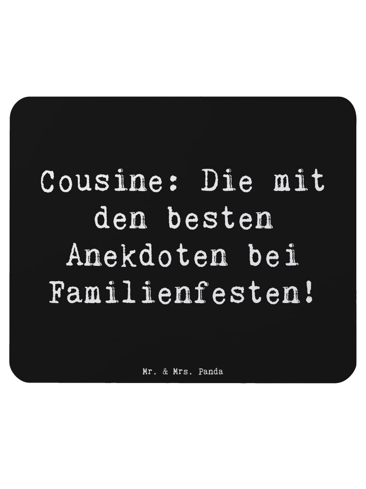 Mauspad Cousine Anekdoten mit Spruch in Schwarz