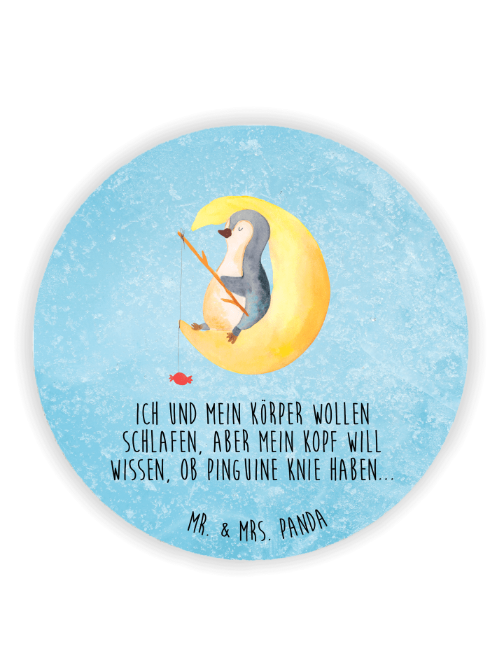 Kühlschrankmagnet Pinguin Mond mit Spruch in Eisblau
