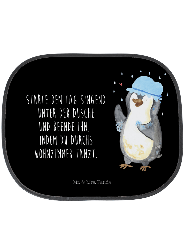 Sonnenblende Auto Pinguin Duschen mit Spruch in Schwarz