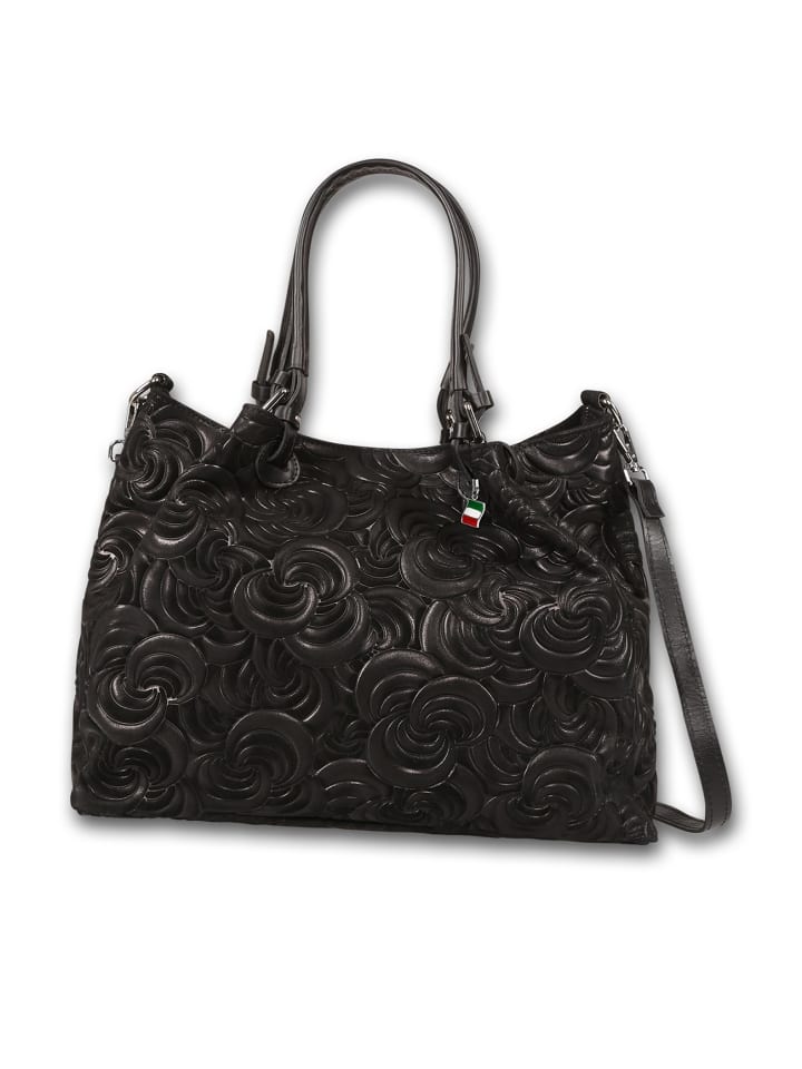 Leder Schultertasche Florence Tasche schwarz ca. 36cm
