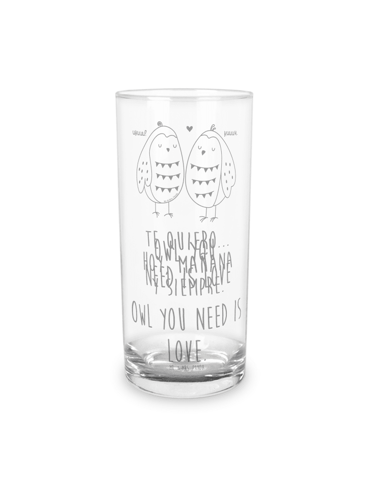 Blümchentailglas Eulen Liebe mit Spruch in Transparent