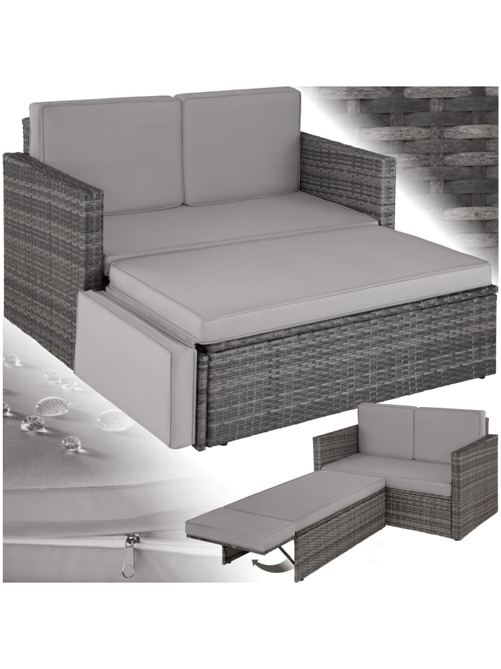 Rattan Lounge, Hocker mit klappbarer Stütze