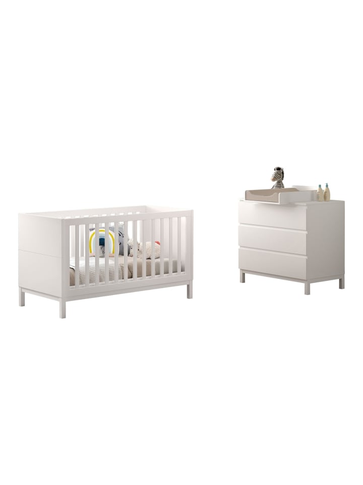 BABYZIMMER SET Keely Kiefer & MDF weiß Baby-/Juniorbett Wickelkommode