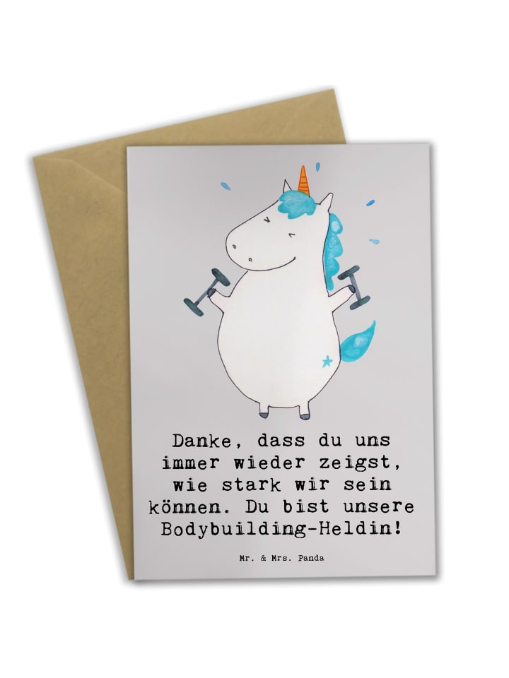 Grußkarte Bodybuilding Trainerin mit Spruch in Grau Pastell
