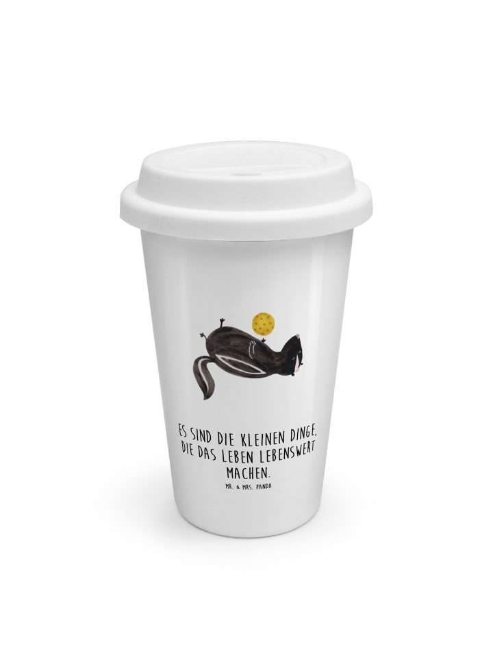 Thermobecher To Go Stinktier Ball mit Spruch in Weiß