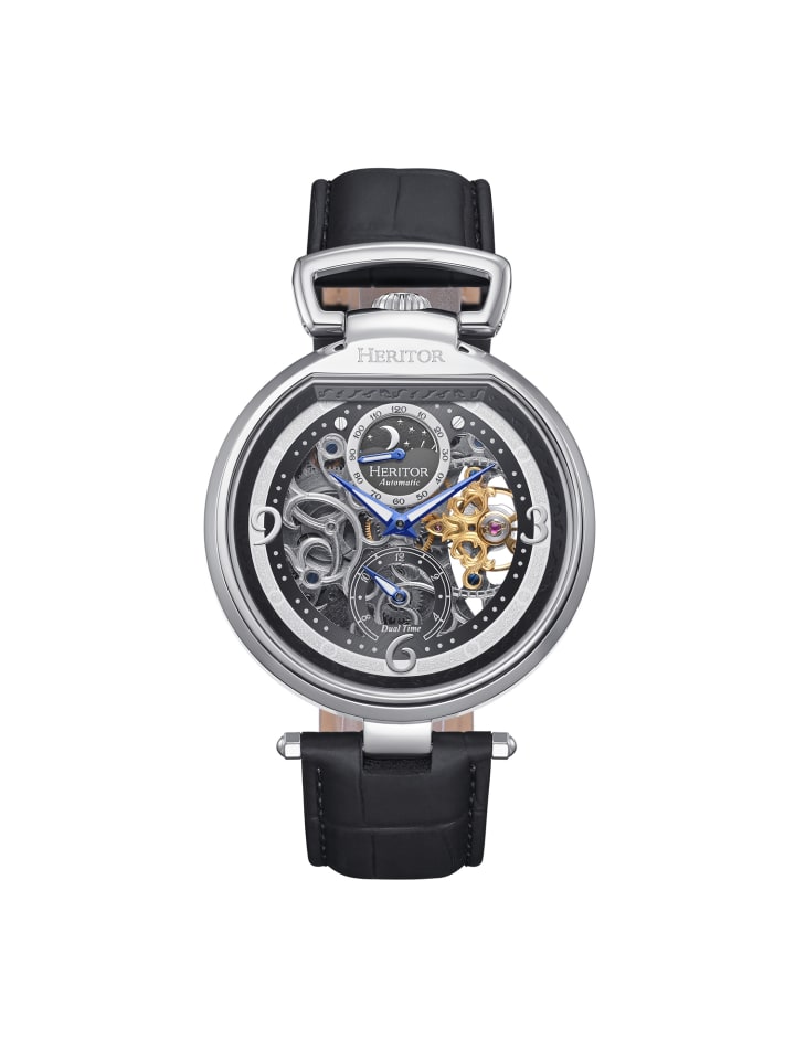 Lincoln Skelettuhr mit Lederarmband und Mondphasenanzeige in Black