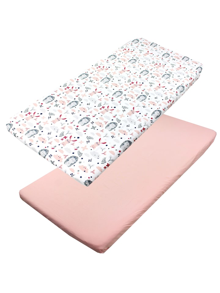 Baby Kinder Spannbettlaken 2er Pack in rosa/weiß