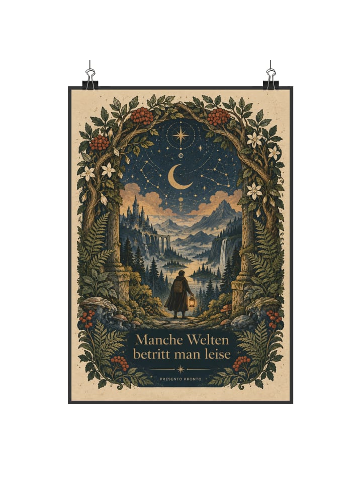 Poster Torbogen mystisch Design mit Spruch in Weiß