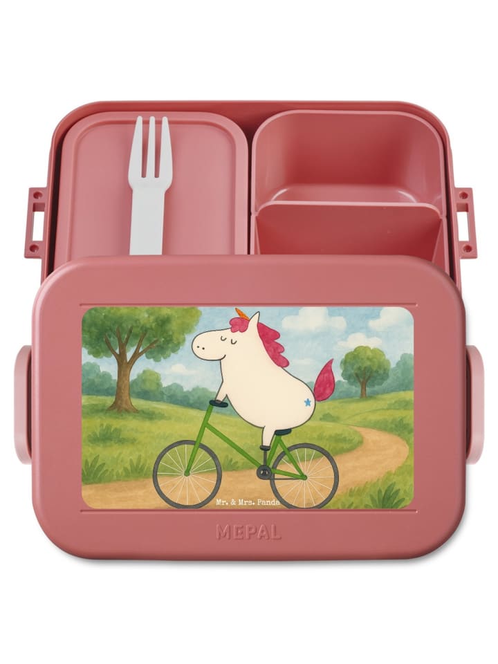 Bento-Brotdose Einhorn Radfahrer Design ohne Sp... in Rot Pastell