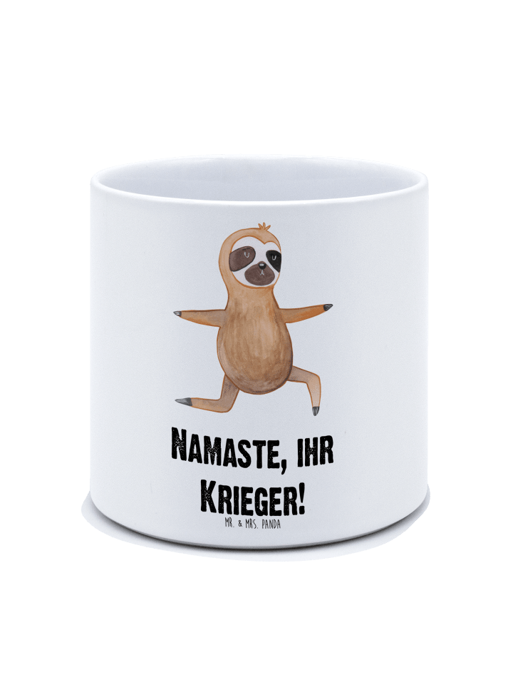 Pflanzkübel Faultier Yoga mit Spruch in Weiß