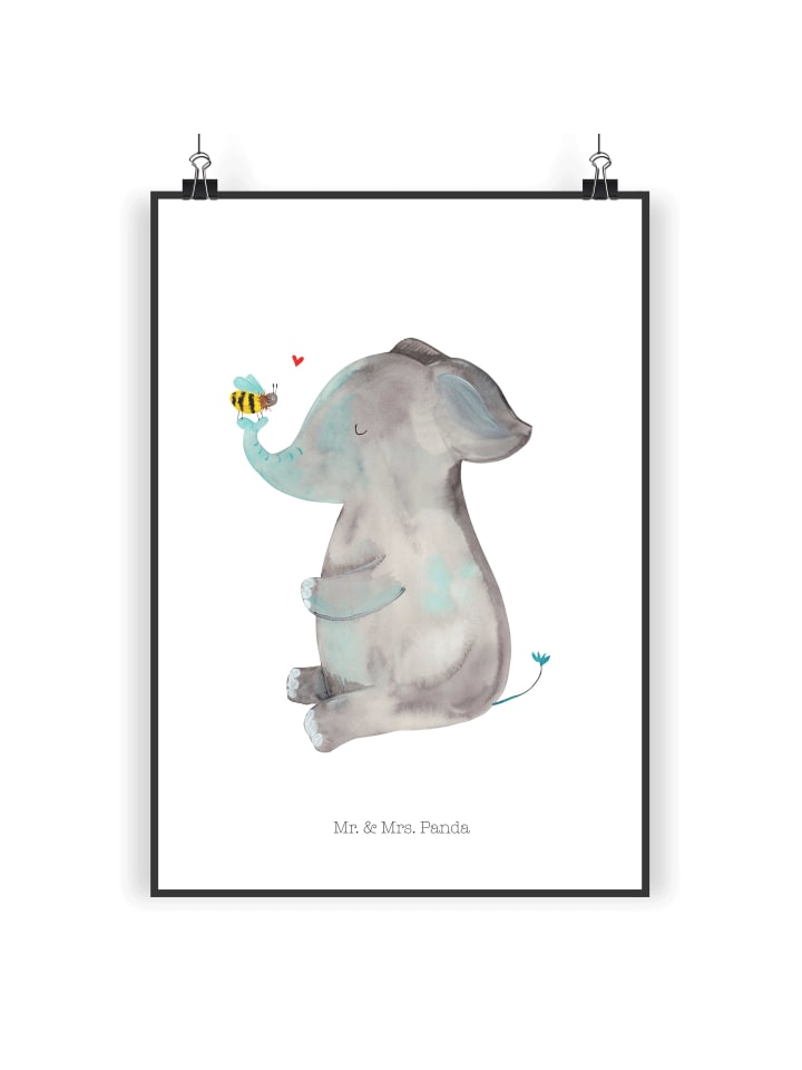 Artprint Elefant Biene ohne Spruch in Weiß