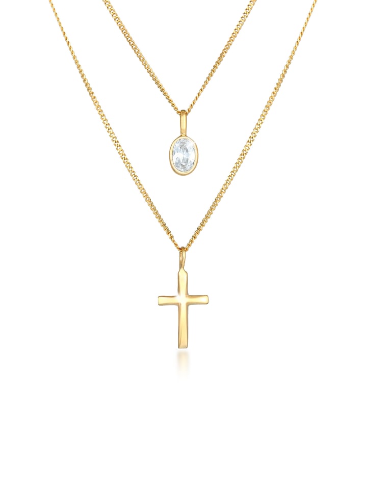 Halskette 925 Sterling Silber Kreuz in Gold
