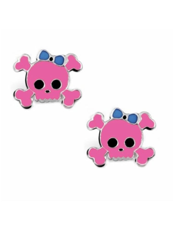 Ohrringe 925 Silber Totenkopf Mädchen in Pink