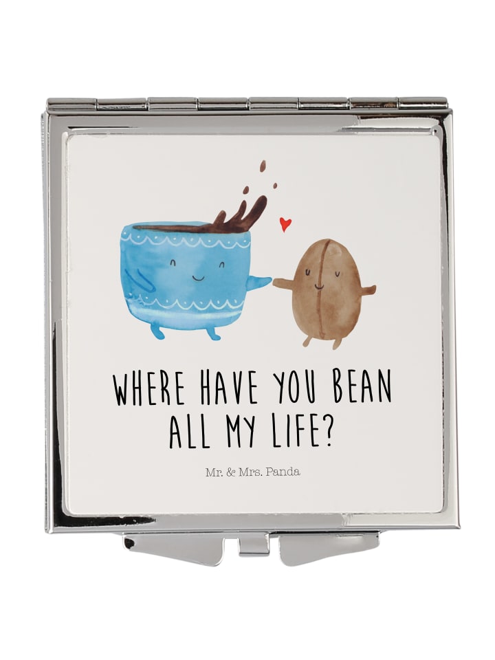Taschenspiegel Kaffee Bohne mit Spruch in Weiß