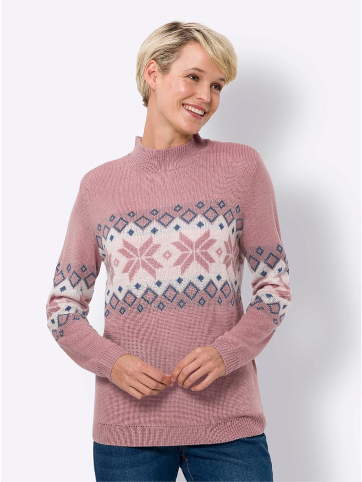 Stehkragen-Pullover in hortensie-champagner-gemustert