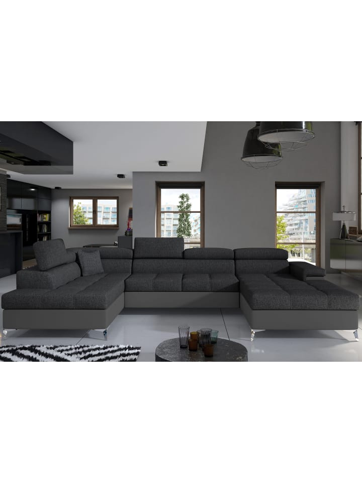 Eduard Recamiere Links in Dunkelgrau - (L) 205 x (B) 337 x (H) 88 cm