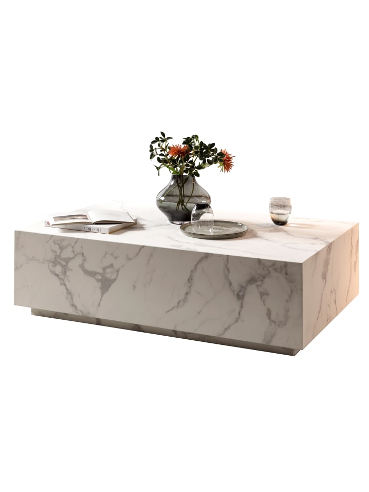 Couchtisch modern rechteckig 120x75 cm Marmoroptik in Weiß
