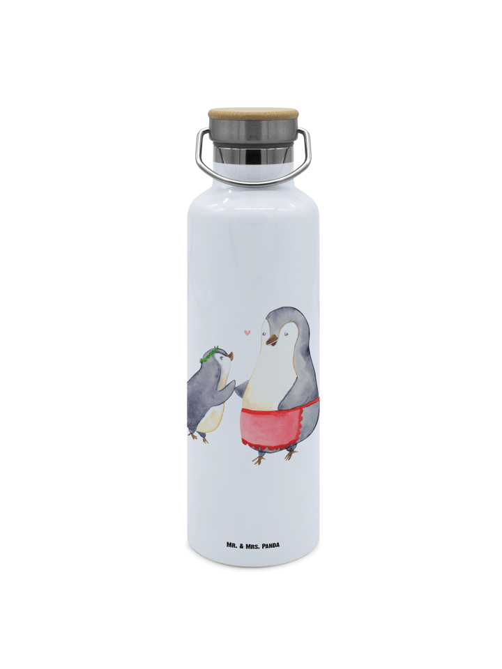 Trinkflasche Pinguin mit Kind ohne Spruch in Weiß