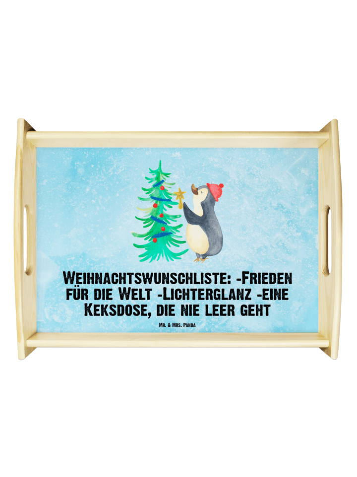 Tablett Pinguin Weihnachtsbaum mit Spruch in Eisblau