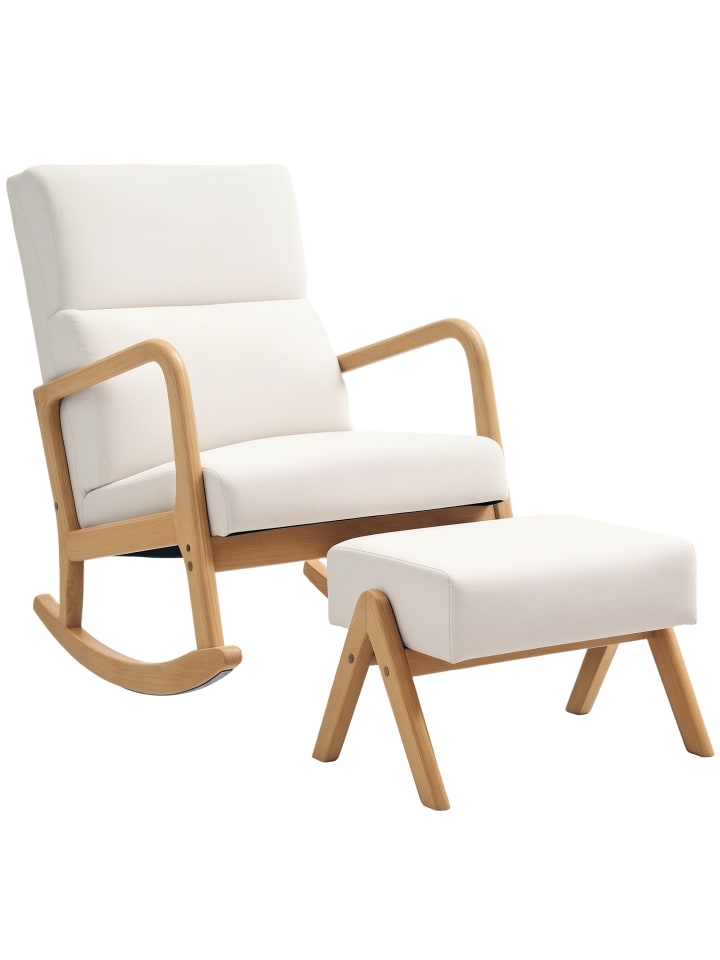 Schaukelstuhl mit Hocker in Cremeweiß 96L x 65B x 94,5H cm