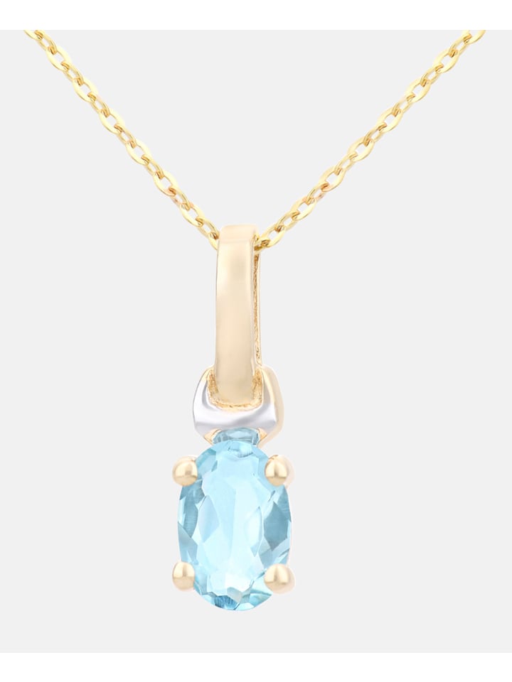Halskette mit Anhänger aus 375 Gelbgold mit Zirkonia mit Aquamarin