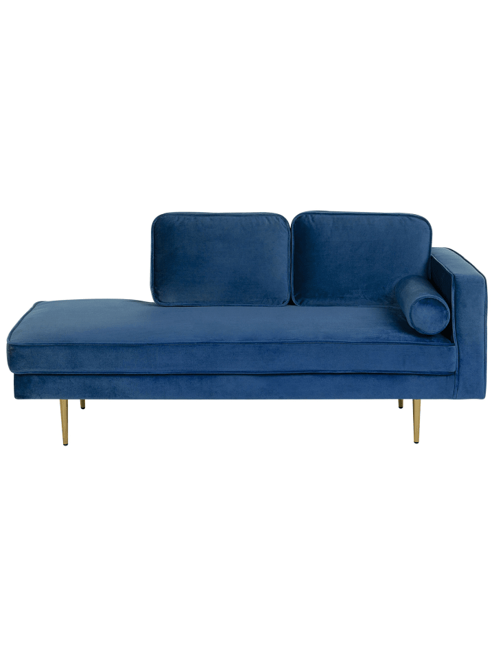 3-tlg Chaiselongue MIRAMAS in Blau/Gold rechtsseitig