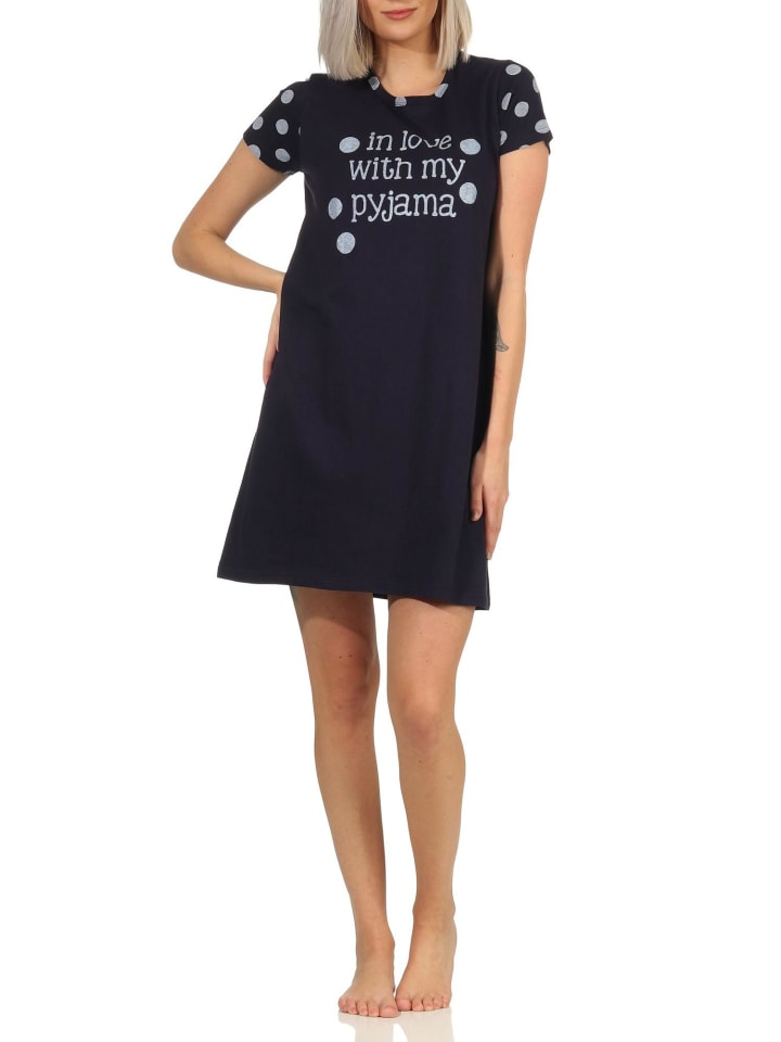 Nachthemd kurzen Ärmeln " love with my pyjama" Punkte - 64641 in marine