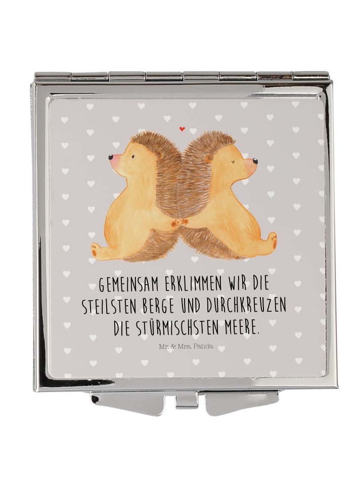 Schminkspiegel Igel händchenhaltend mit Spruch in Grau Pastell