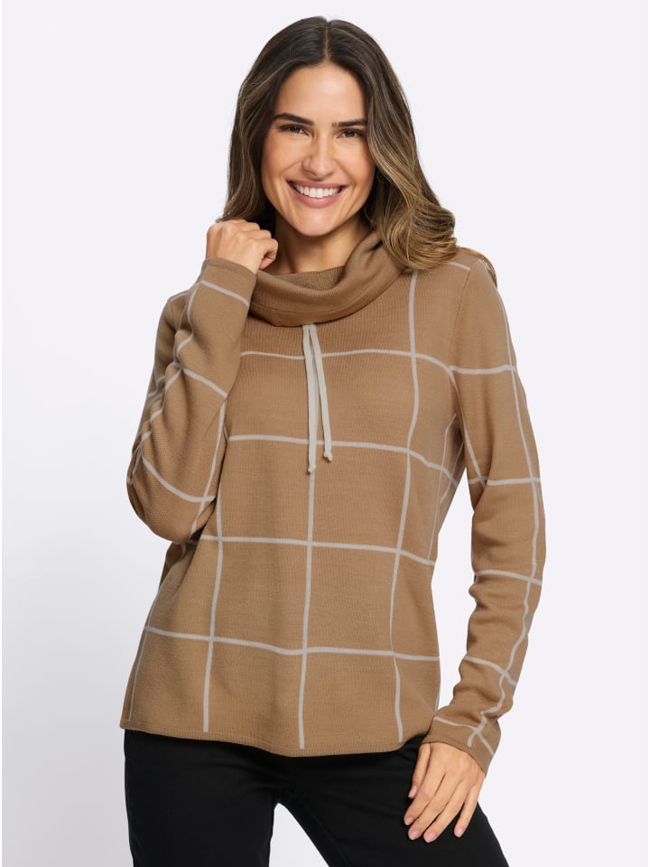 Rollkragen-Pullover in camel-ecru-gemustert