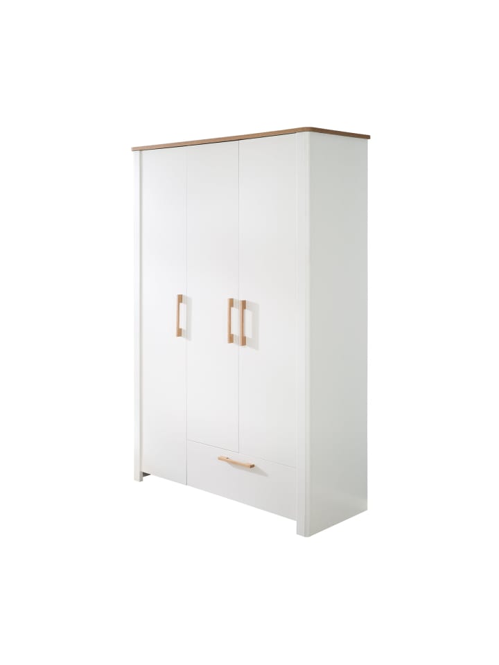 Kleiderschrank Ava 3-türig weiß mit Deckplatte in Artisan Eiche