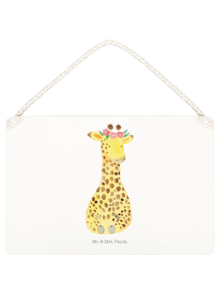 Wandbild Holz Giraffe Blumenkranz ohne Spruch in Weiß