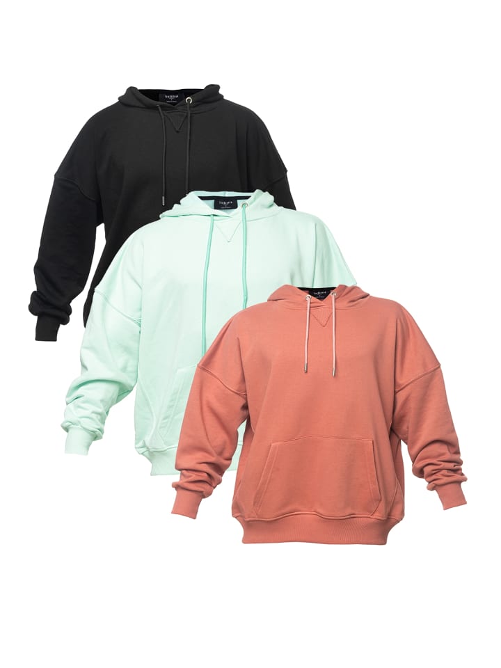 Hoodie mit Tasche 3er Set in SCHWARZ / ROSEPINK / MINT